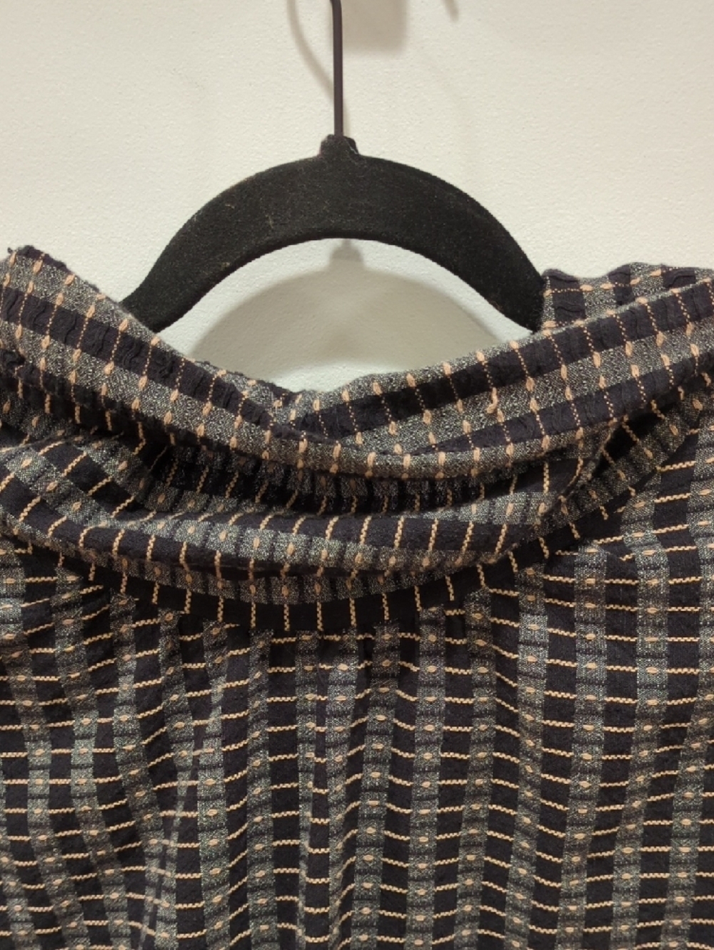 Ace&Jig Navy and Black Plaid Cowl neck Button Henley Top Large Cottage Lagenlook - Picture 5 of 6